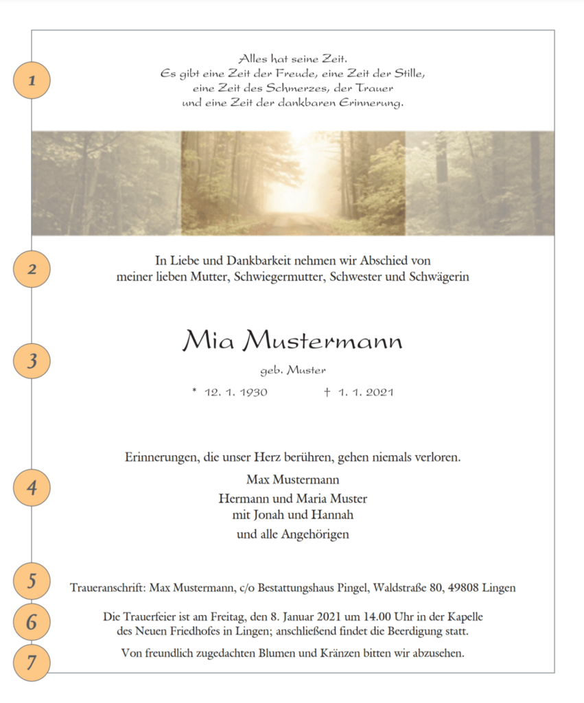 Muster Trauerkarte x