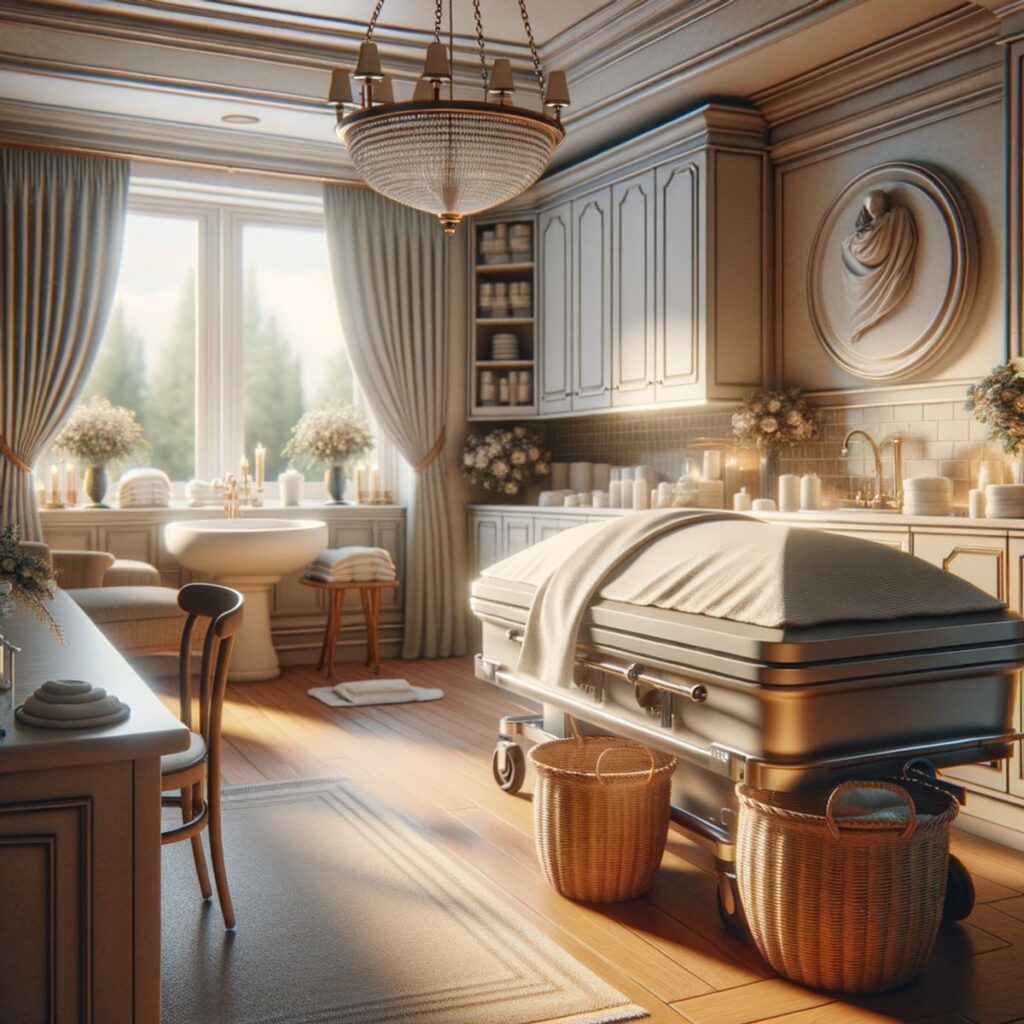 Ein friedvoller Versorgungsraum im Bestattungsinstitut für persönliche und rituelle Waschungen