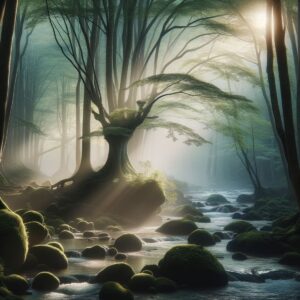 Ein bemalter Sarg, umgeben von Kerzen und Blumen, die eine friedliche Atmosphäre schaffen.